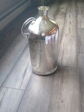 Silver Mercury Glass Jug Vase with Handle